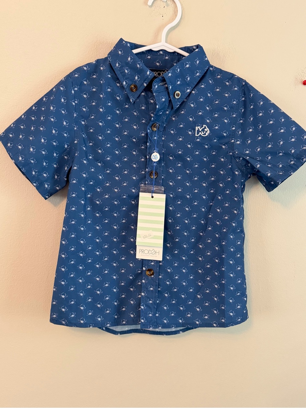 Prodoh Blue Short-Sleeve Crab Button-Up Shirt